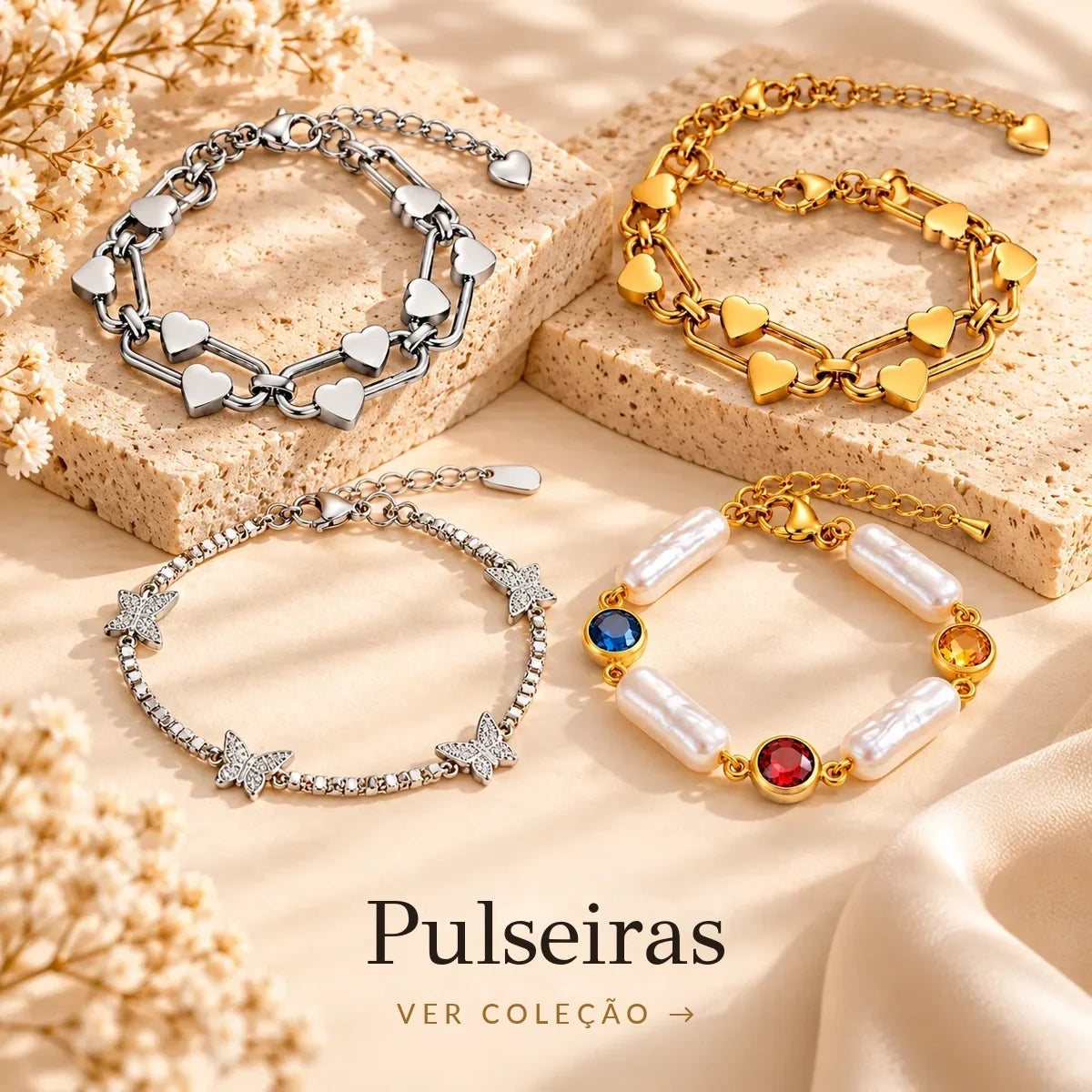 Coleção de pulseiras femininas Klyko em dourado e prateado