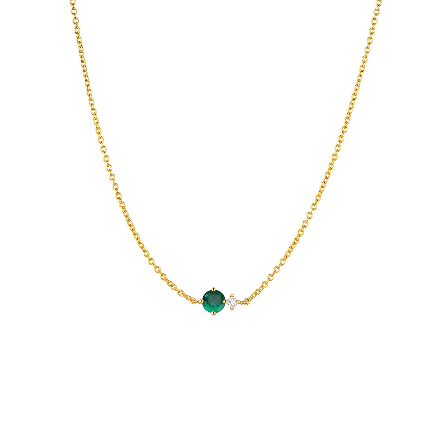 Colar Clara dourado com zircónia verde esmeralda - mês de Maio
