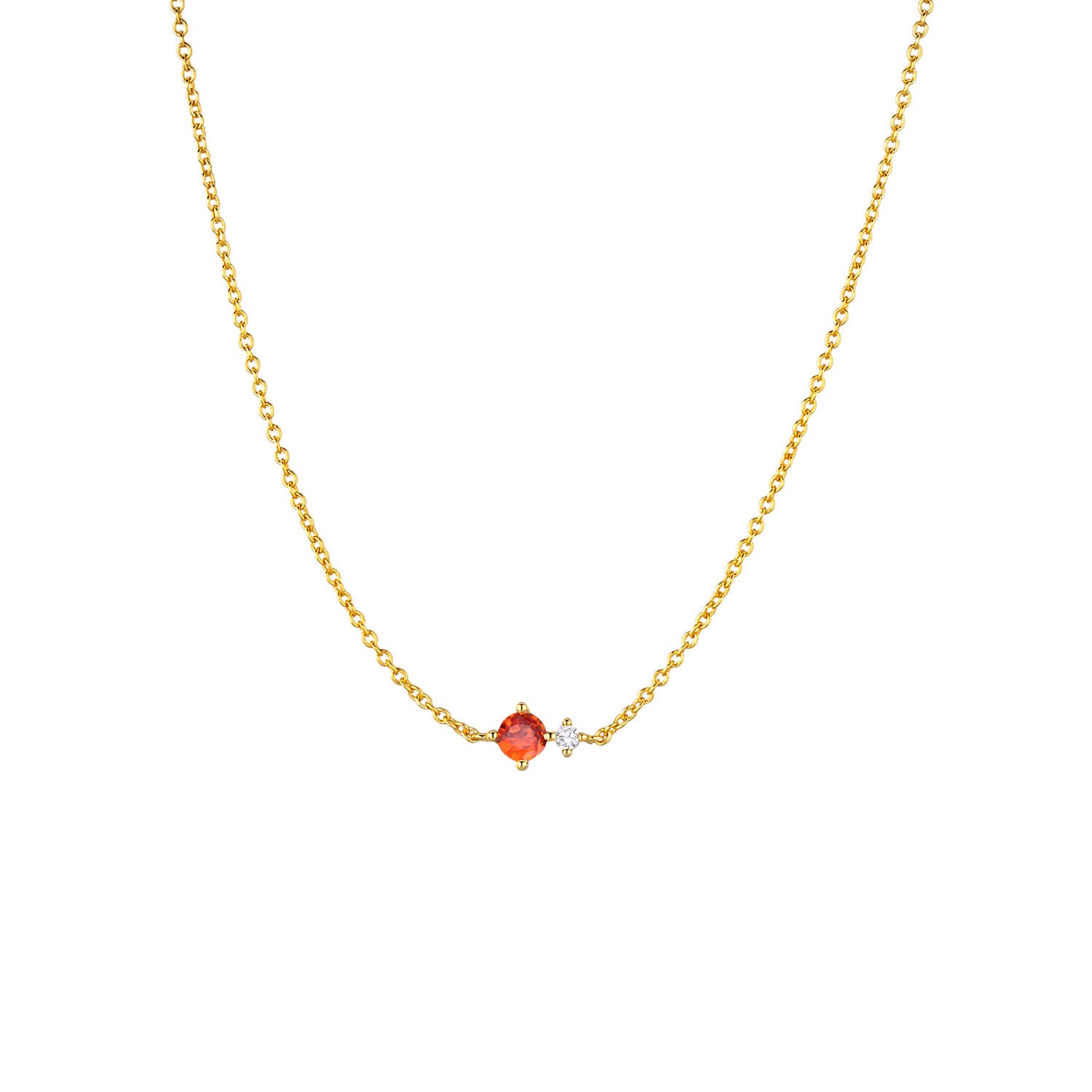 Colar dourado com zircónia em tom laranja-avermelhado