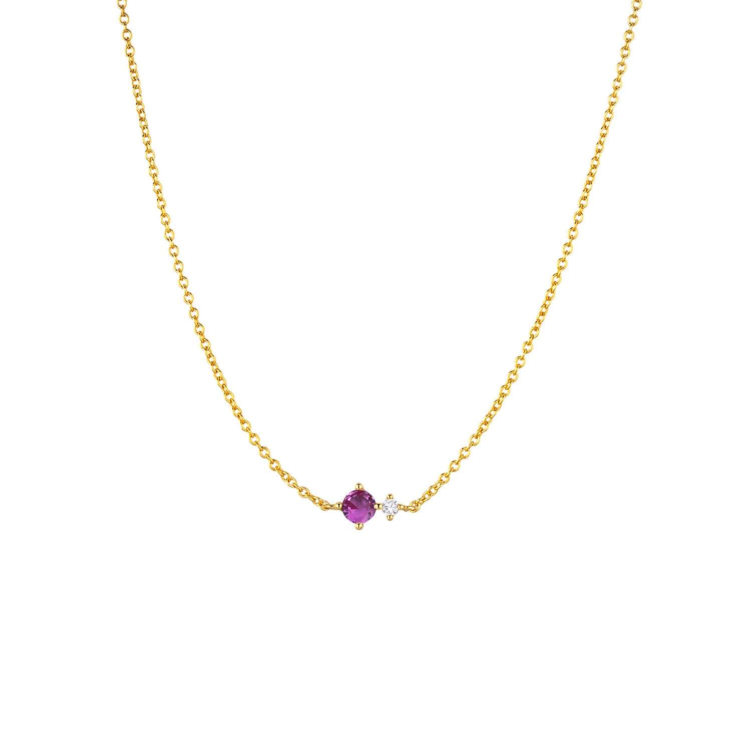 Colar Clara dourado com zircónia roxa clara - mês de Fevereiro