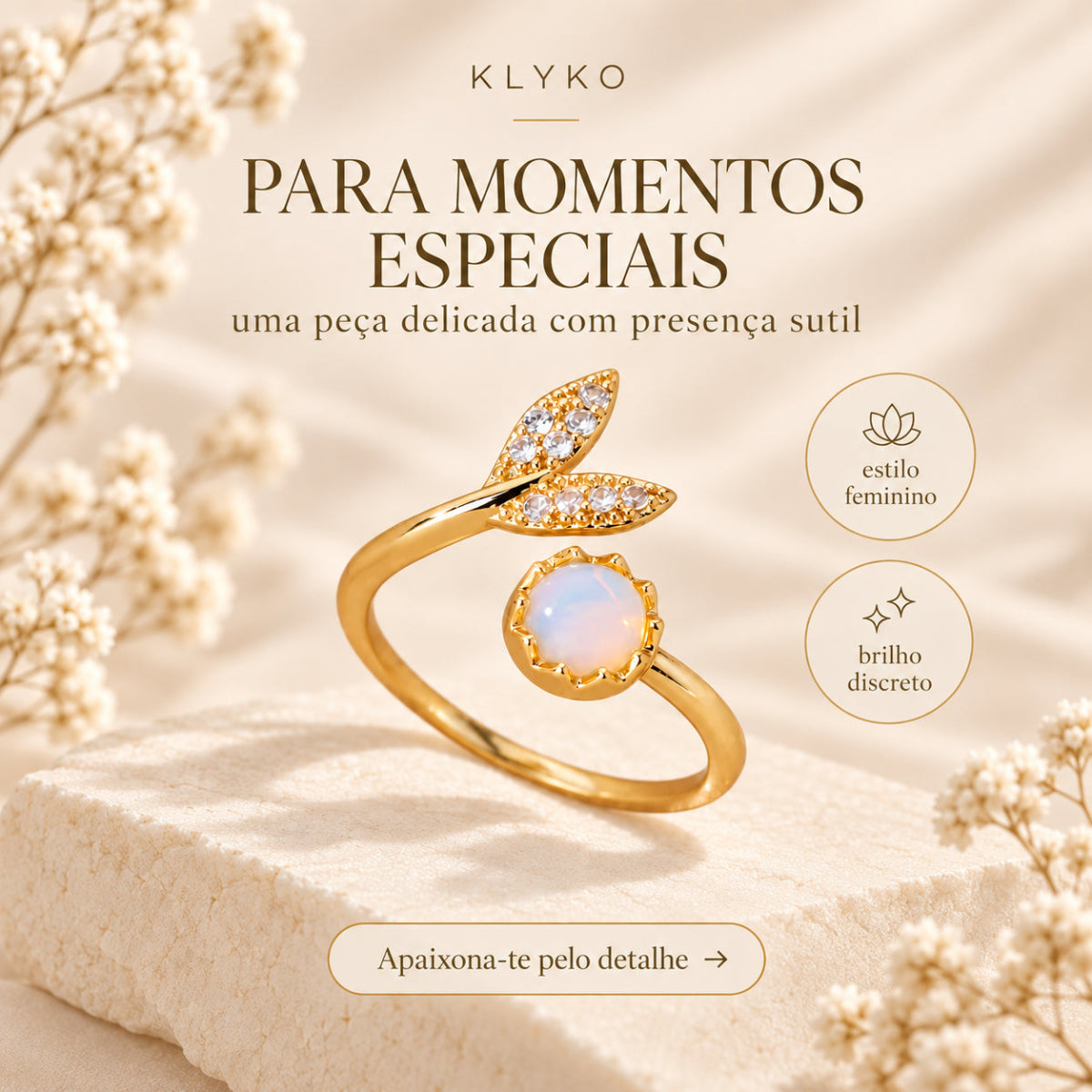 Anel FLORA com estilo feminino e brilho discreto para diferentes ocasiões