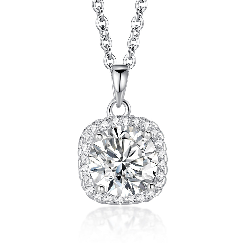 Colar Eva Felicidade com moissanite de 1 ct em destaque com halo brilhante - acabamento prateado