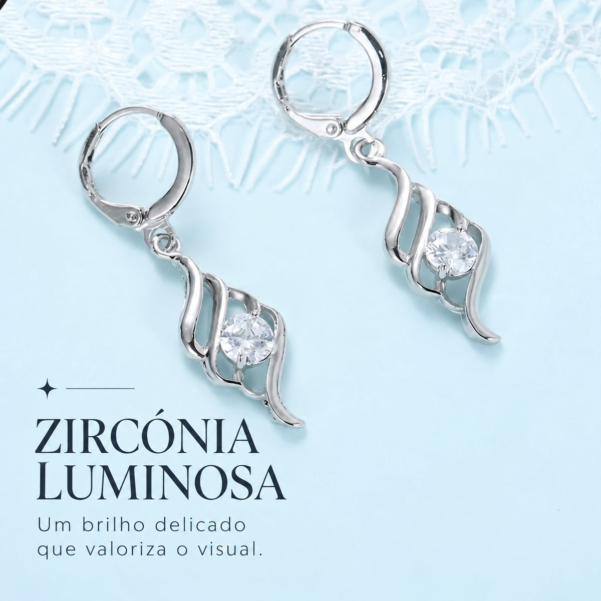 Brincos LYRA com zircónia e acabamento prateado