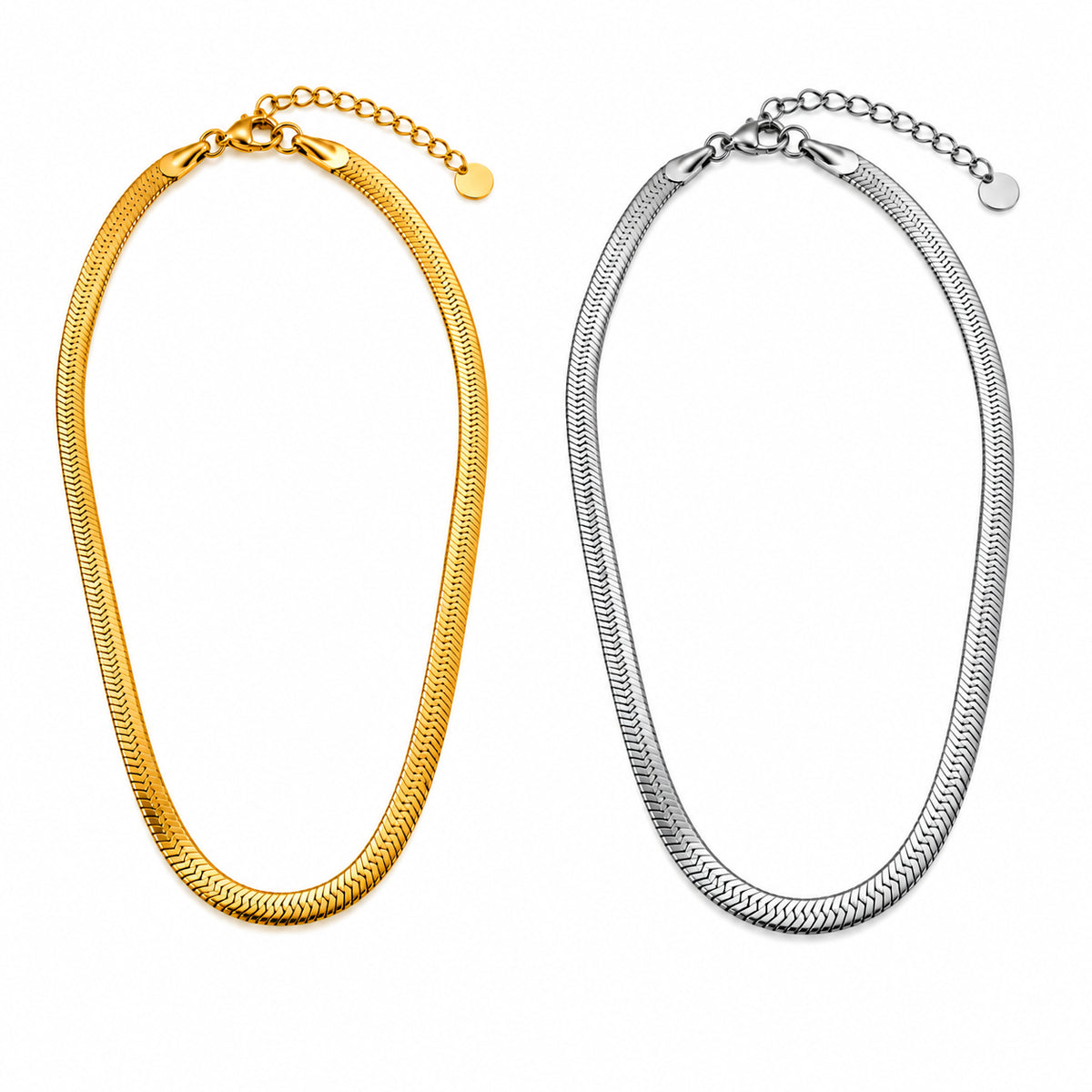 Colar SENA dourado e prateado em aço inoxidável com corrente plana.