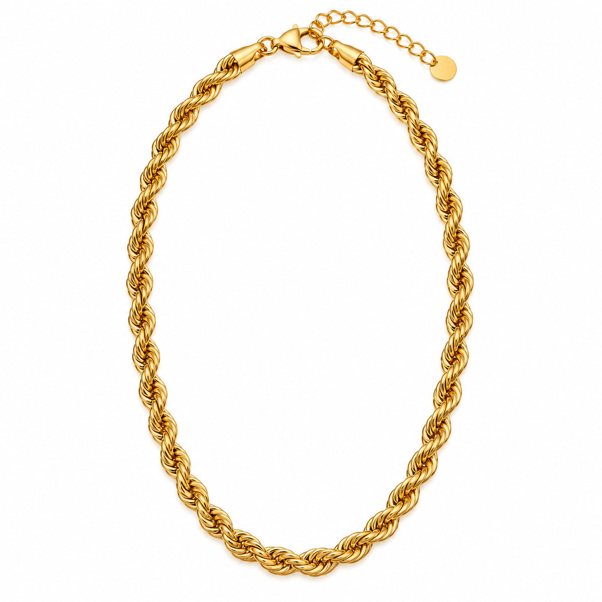Corrente IVY dourada em aço inoxidável com design torcido tipo rope.