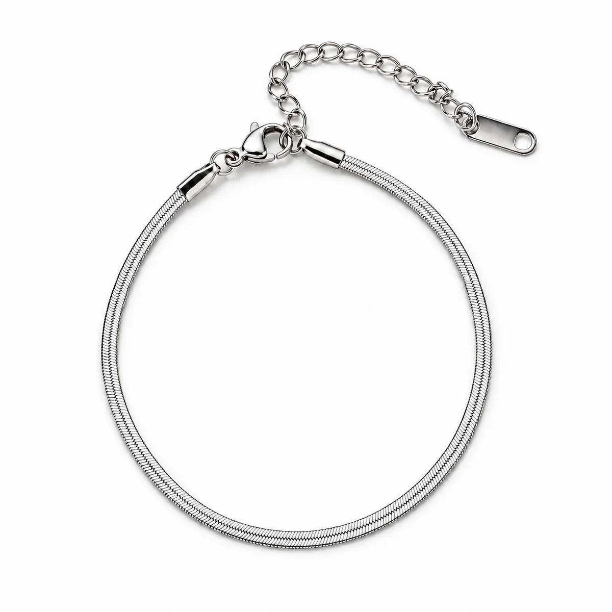 Pulseira NAYA prateada de corrente fina em aço inoxidável, vista completa em fundo branco