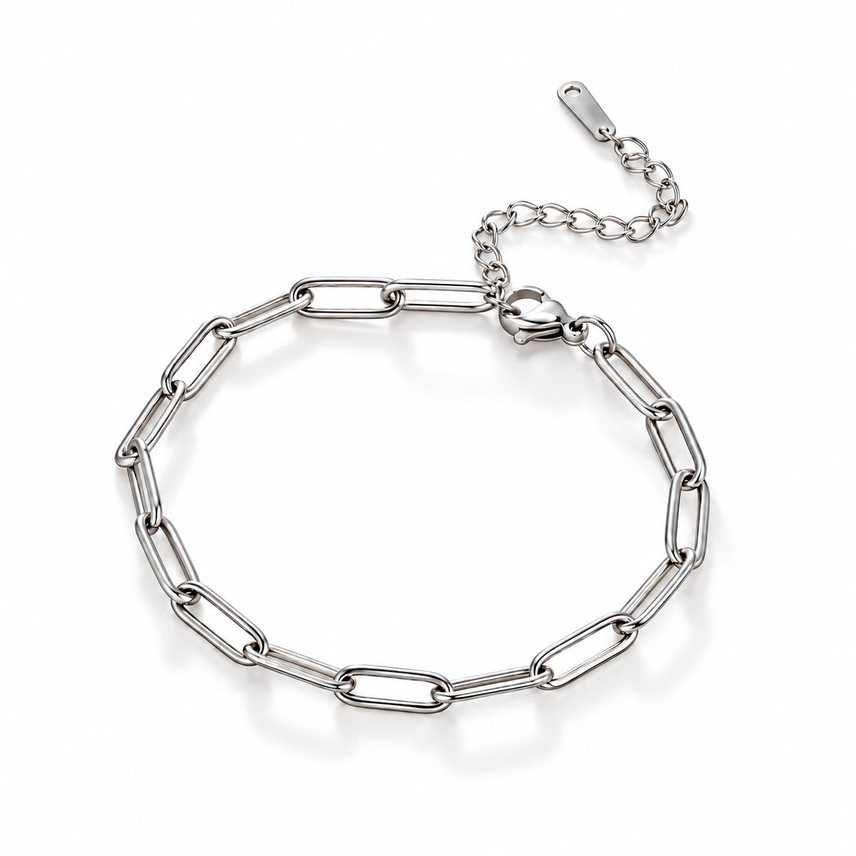 Pulseira ELOS dourada em aço inoxidável com elos alongados em detalhe.