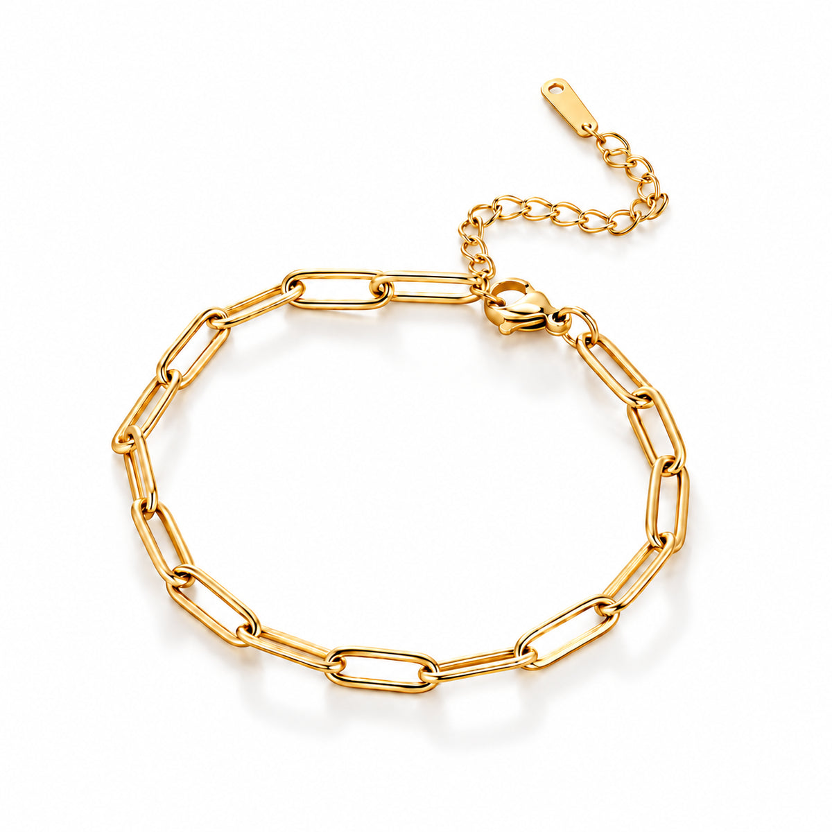 Pulseira ELOS prateada em aço inoxidável com elos alongados em detalhe.
