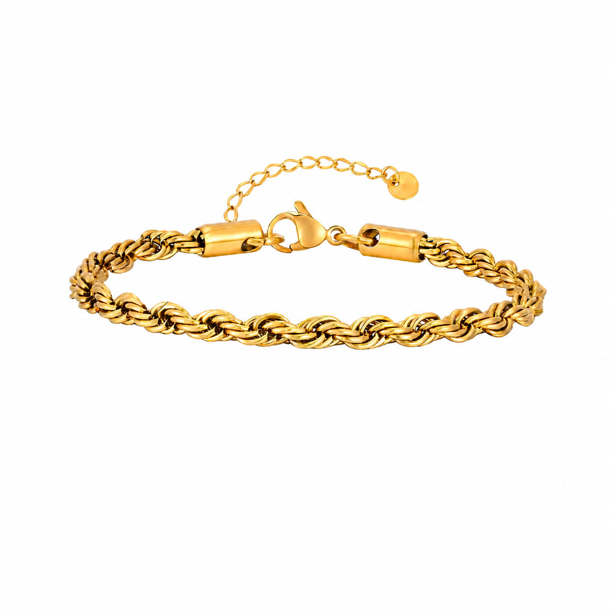 Pulseira ELARA dourada em aço inoxidável apresentada em detalhe.
