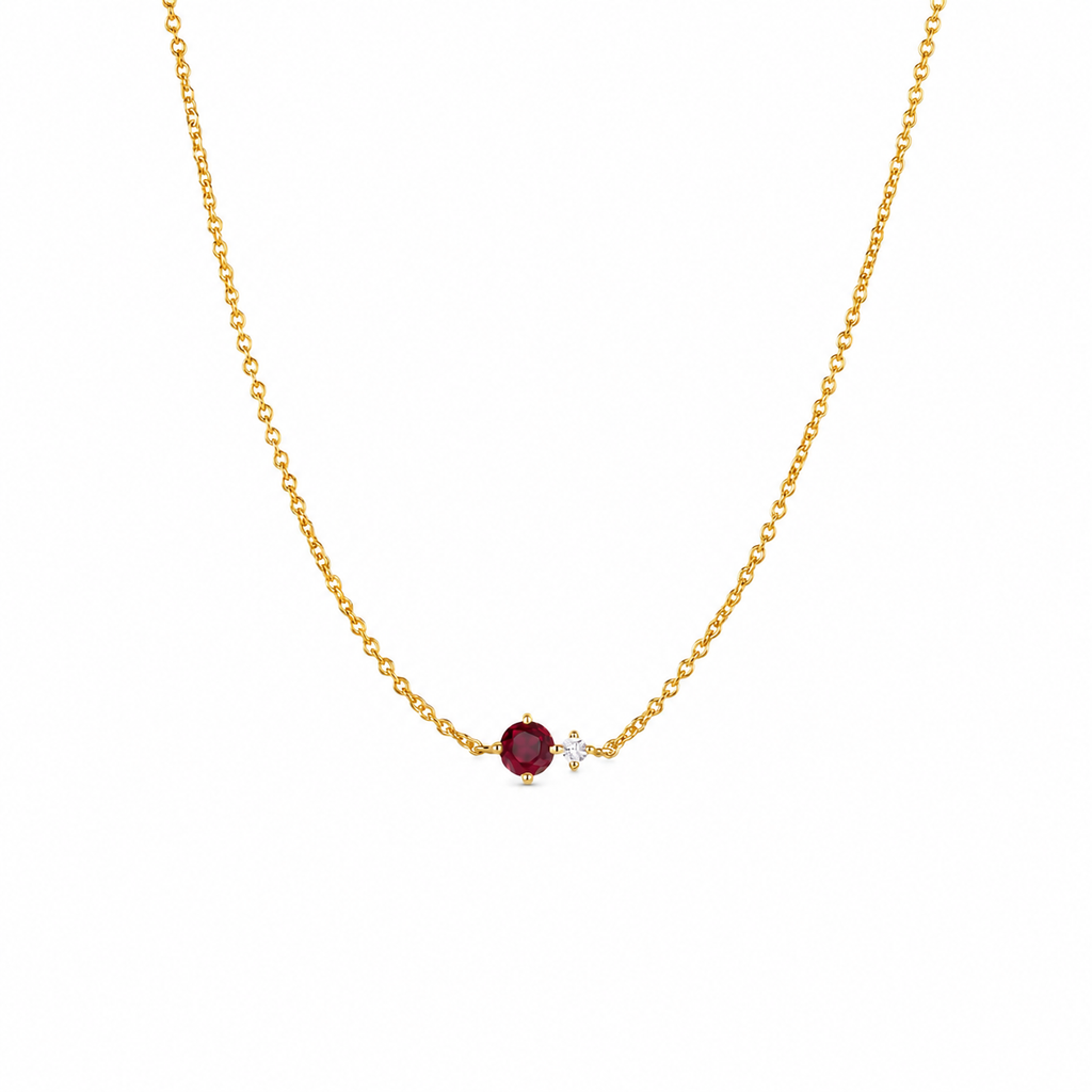 Colar dourado com zircónia vermelha