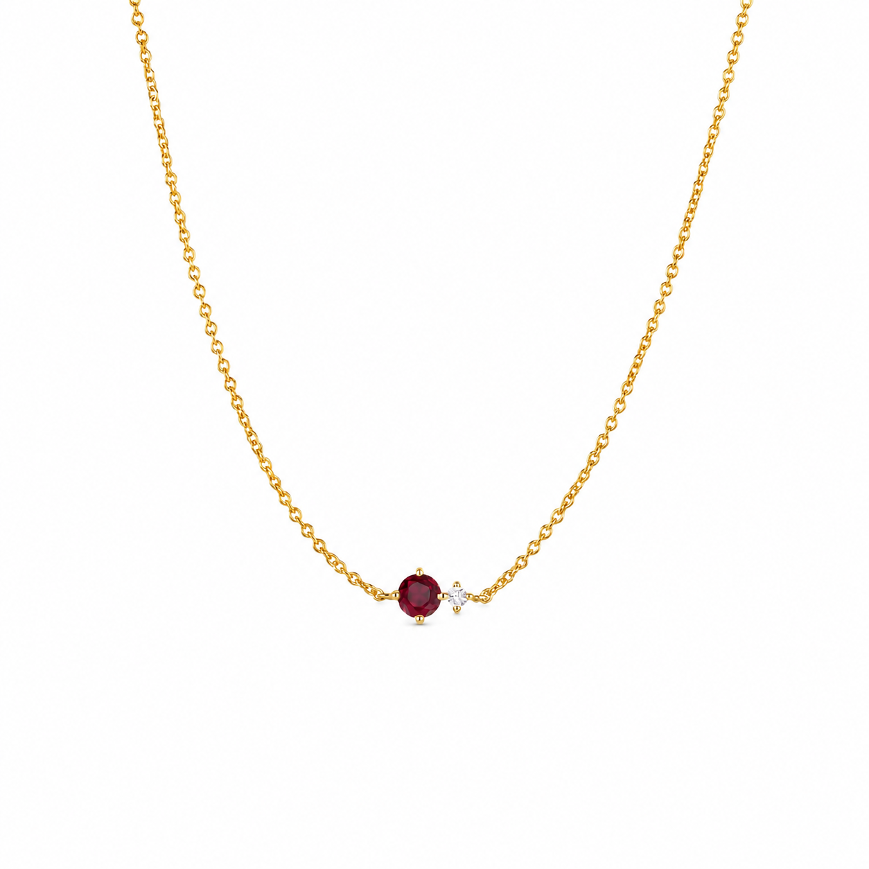 Colar dourado com zircónia vermelha