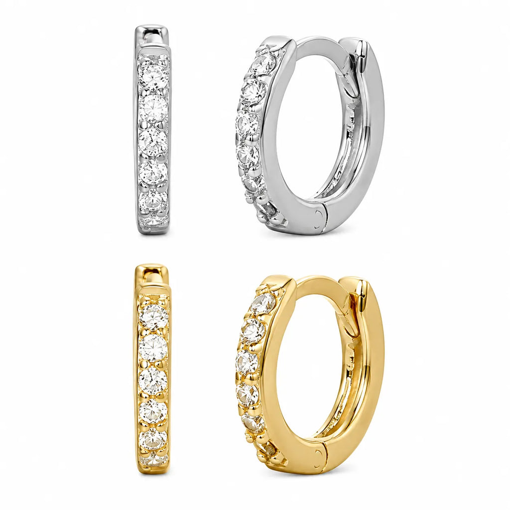 Brincos de argola em prata 925 com zircónia cúbica nos acabamentos prateado e dourado