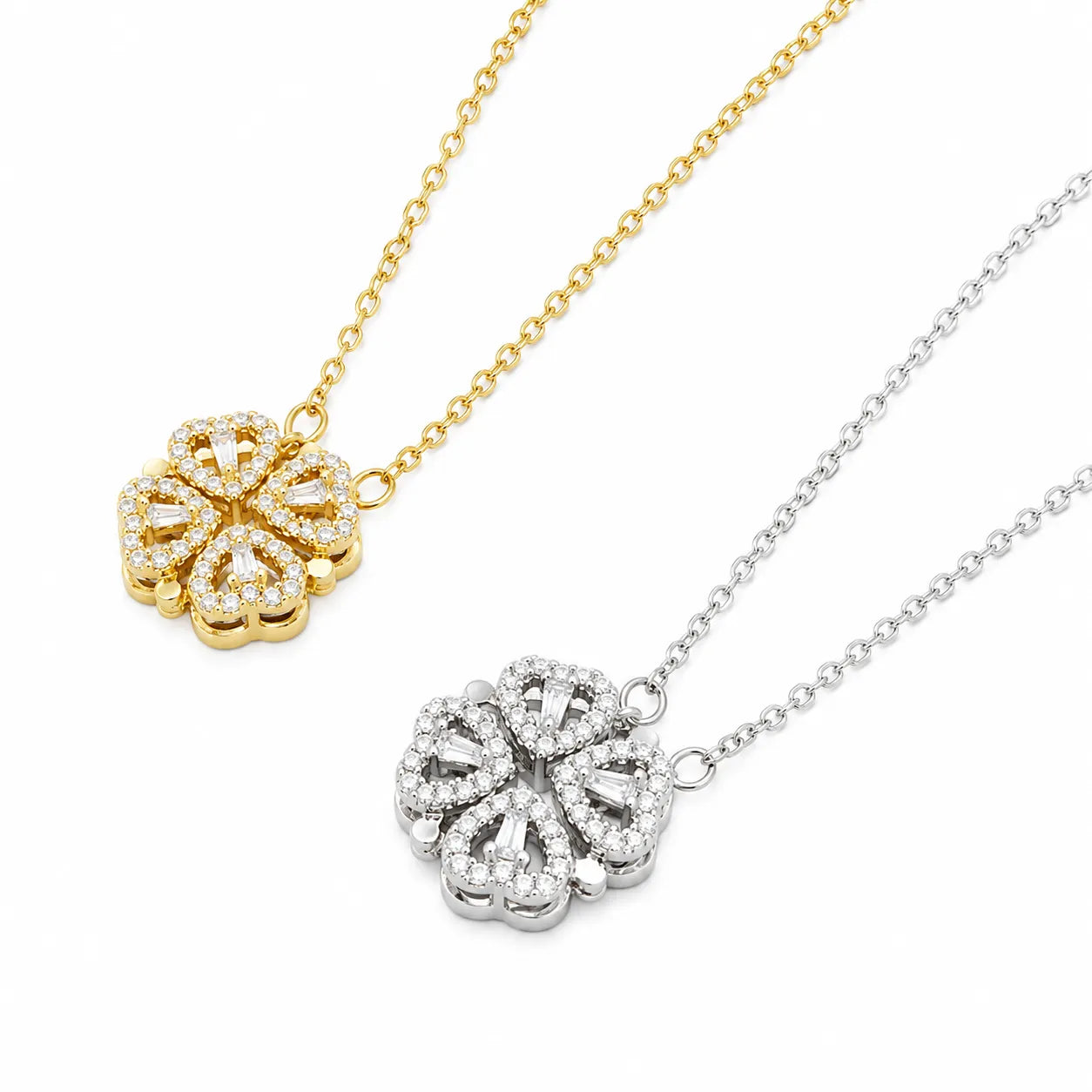 Conjunto Colar LUCKY dourado e prateado com pendente trevo de quatro folhas