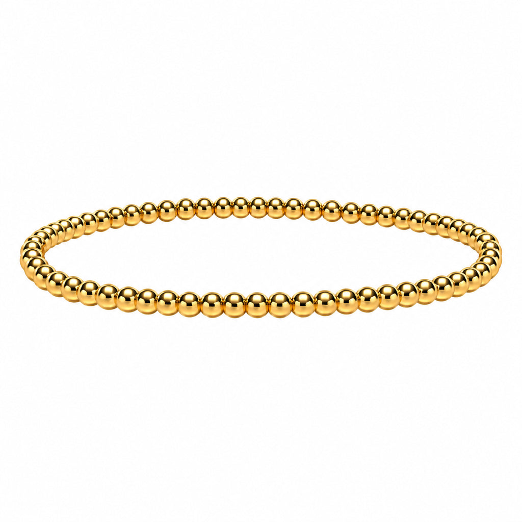 Pulseira LINA dourada em aço inoxidável com contas redondas de 3 mm em fundo branco