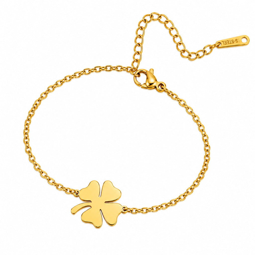 Pulseira TREVO em aço inoxidável com trevo de quatro folhas