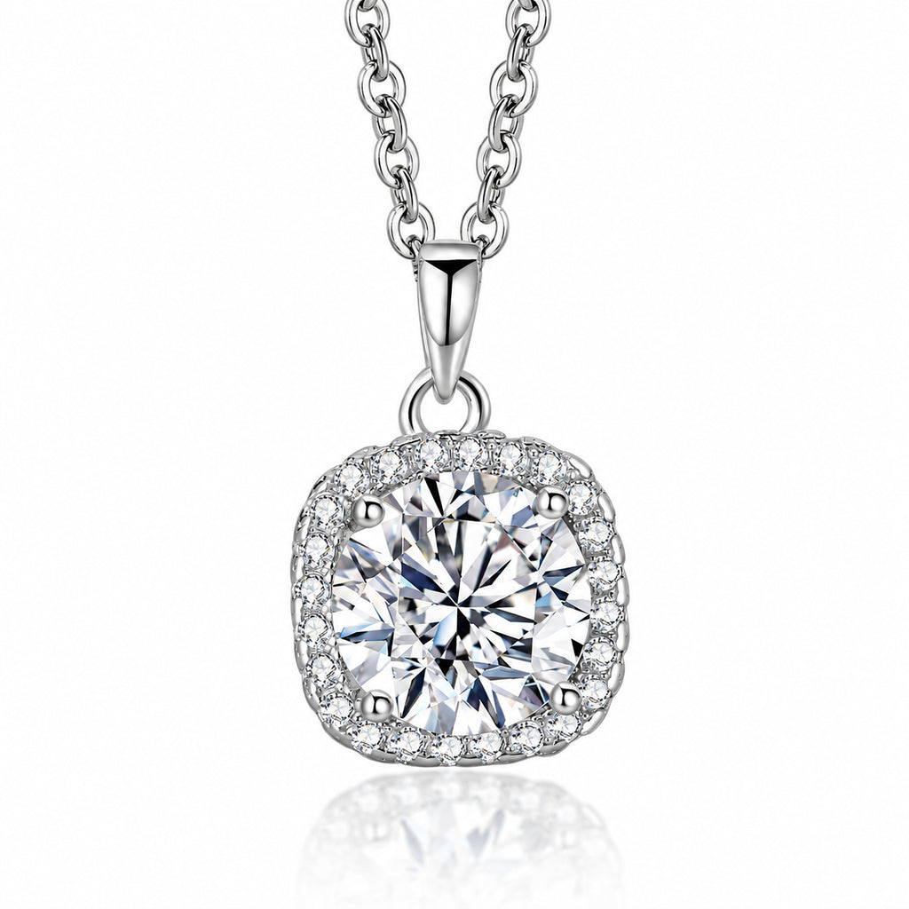 Colar EVA prateado feminino em aço inoxidável com pendente quadrado e detalhes brilhantes