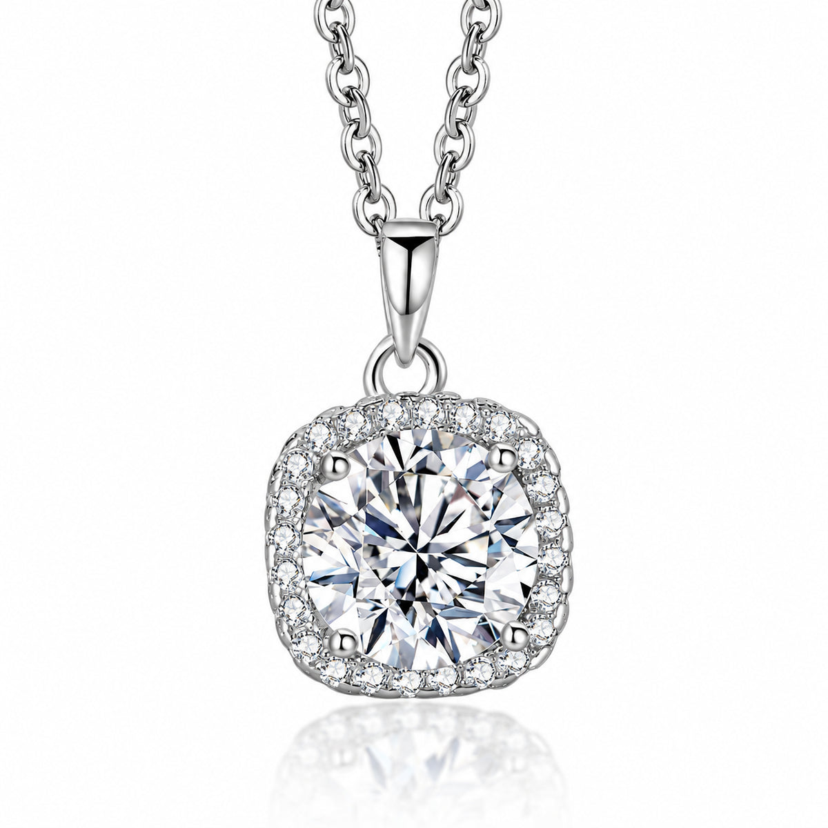 Colar EVA prateado feminino em aço inoxidável com pendente quadrado e detalhes brilhantes
