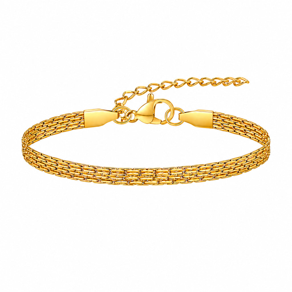 Pulseira LUMA dourada em aço inoxidável com várias correntes finas.