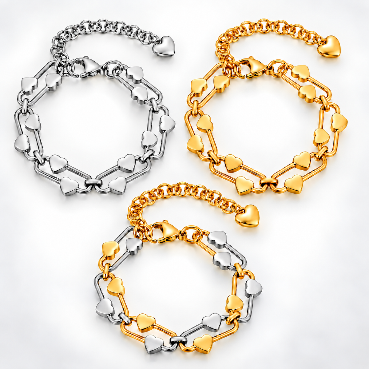 Pulseira CORA nas versões prateada, dourada e bicolor