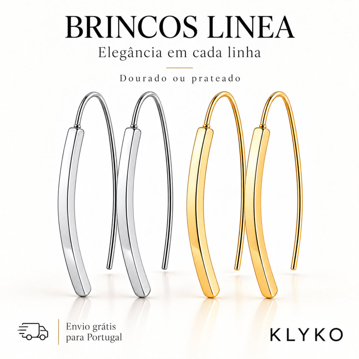Brincos LINEA compridos em aço inoxidável, disponíveis em dourado e prateado
