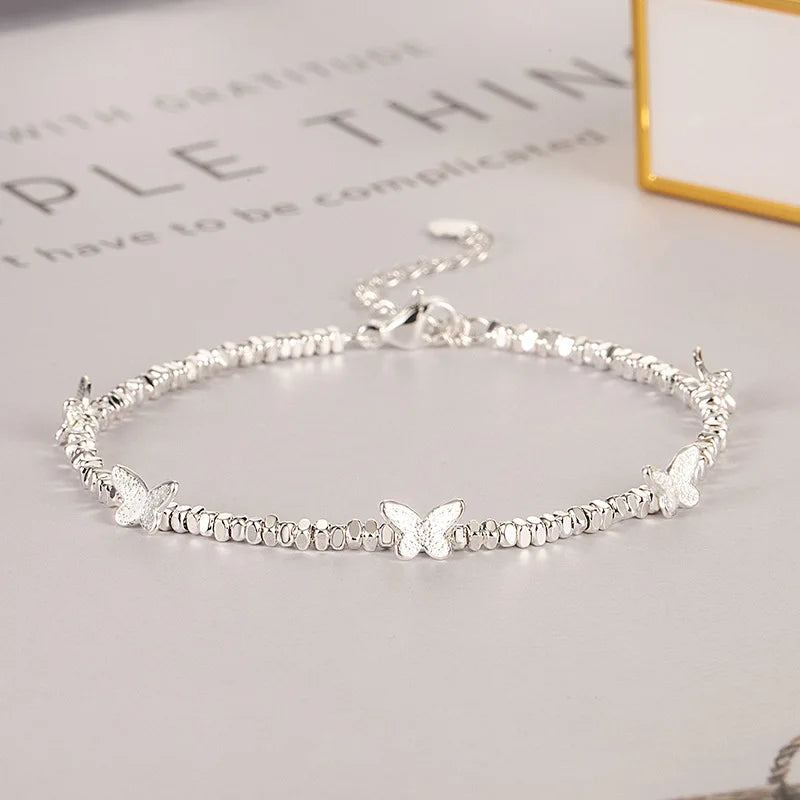 Pulseira ténis com borboletas aço inoxidável hipoalergénico 16+3.7 cm com extensão - detalhe completo