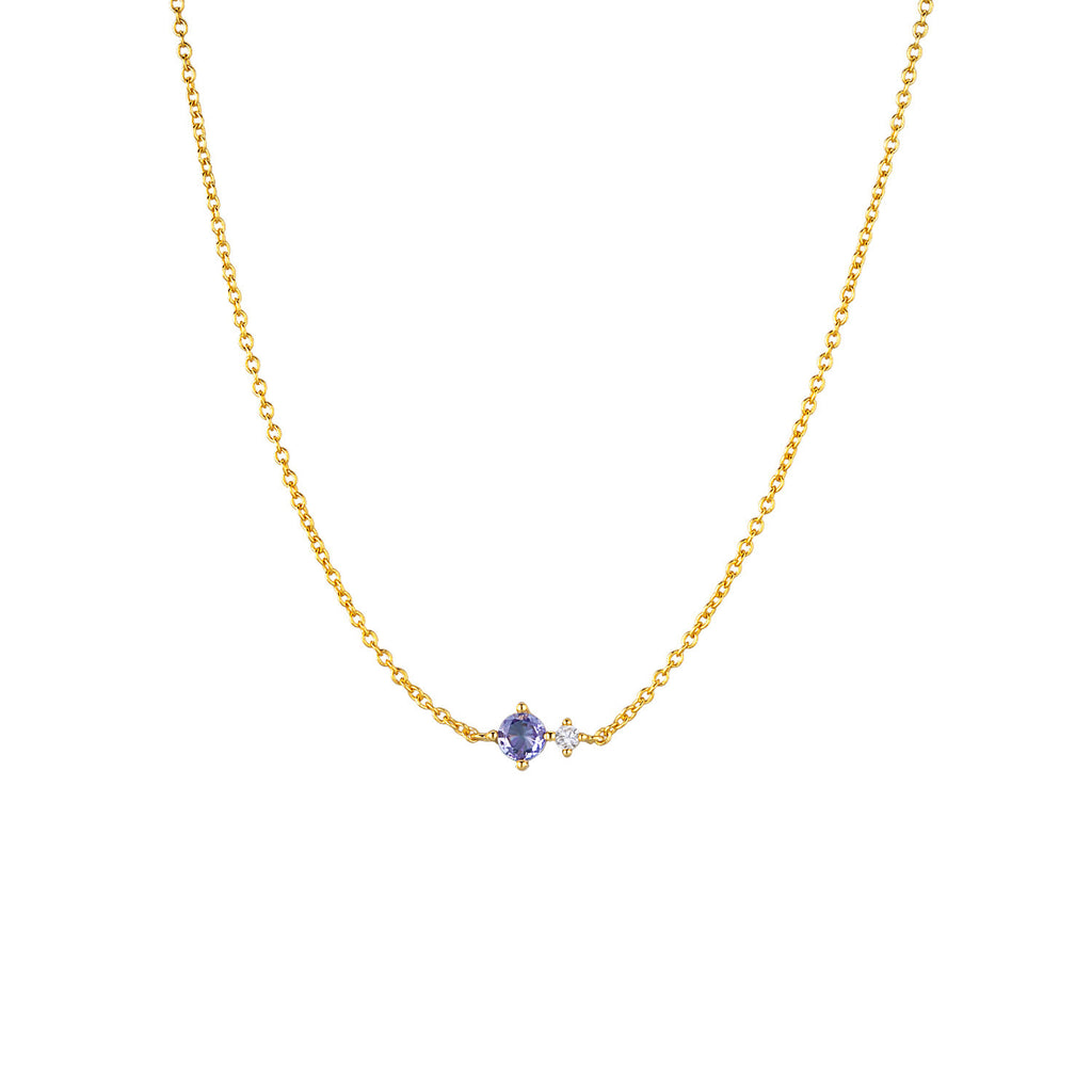 Colar Clara dourado com zircónia roxa - pedra do mês - Klyko