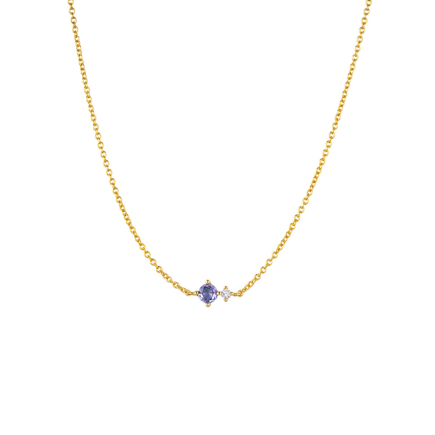 Colar Clara dourado com zircónia roxa - pedra do mês - Klyko