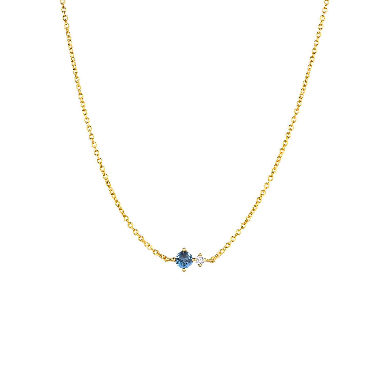 Colar dourado com zircónia em tom azul-claro