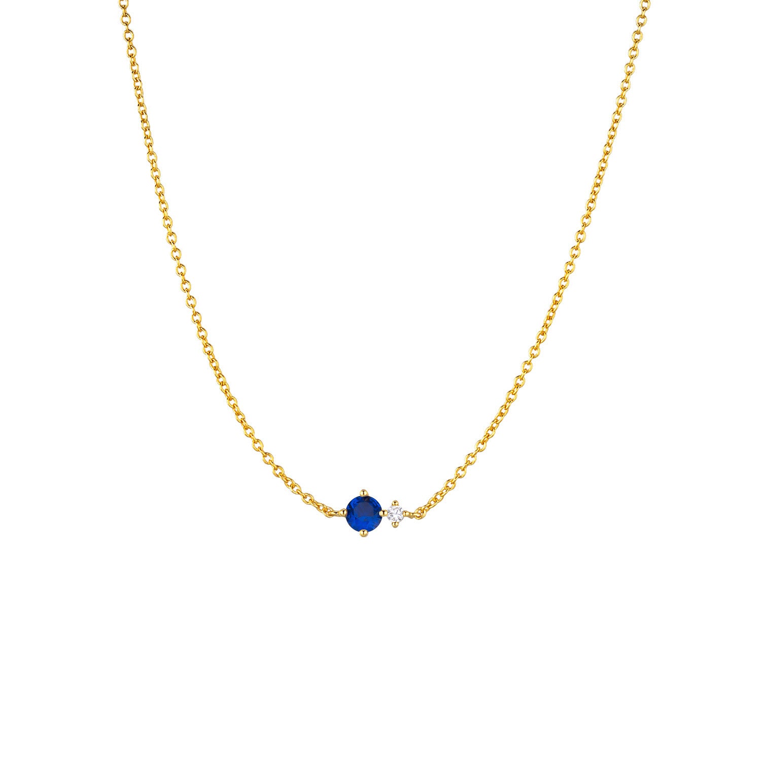 Colar Clara dourado com zircónia azul escuro - mês de Setembro