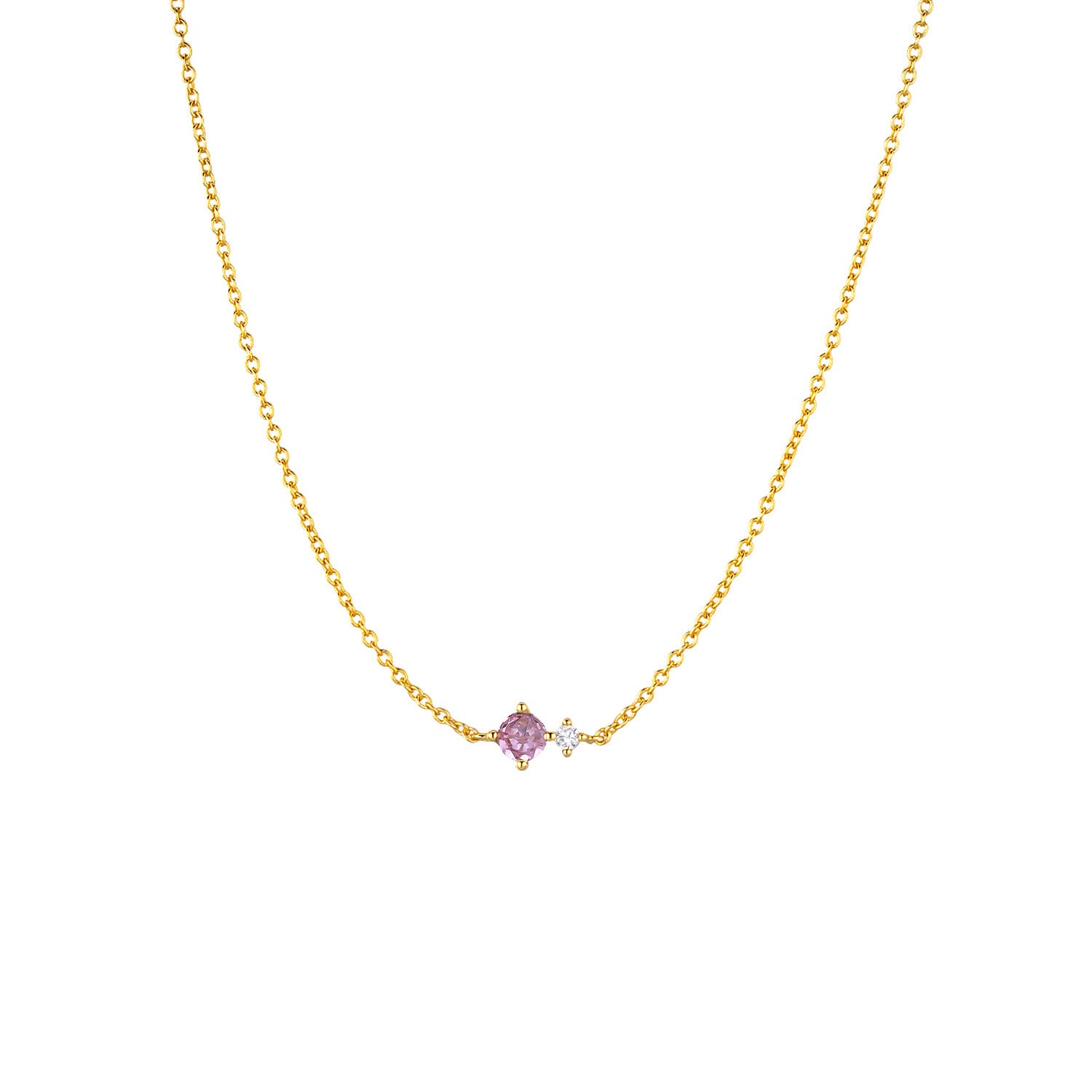 Colar dourado com zircónia em tom rosa-lilás