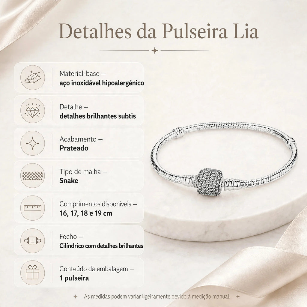 Detalhes da pulseira snake em aço inoxidavel com tamanhos de 16 a 19 cm