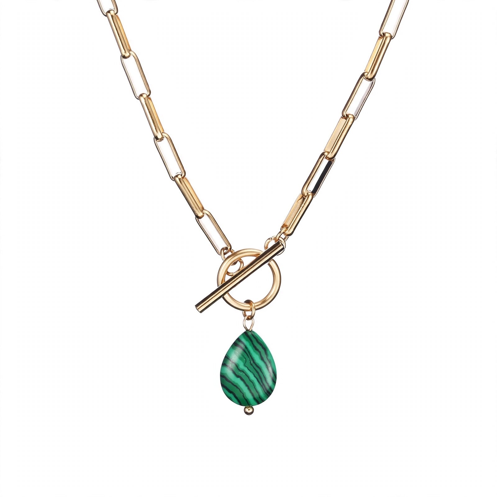 Colar IRIS dourado com pendente Verde Malaquita em gota