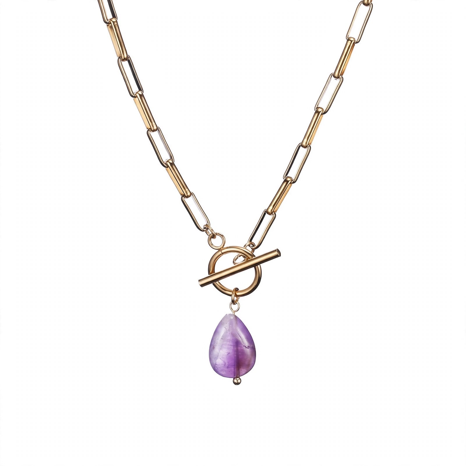 Colar IRIS dourado com pendente Violeta Ametista em gota