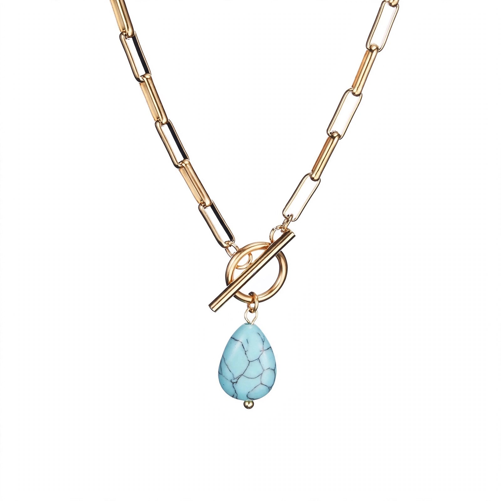 Colar IRIS dourado com pendente Azul Turquesa em gota