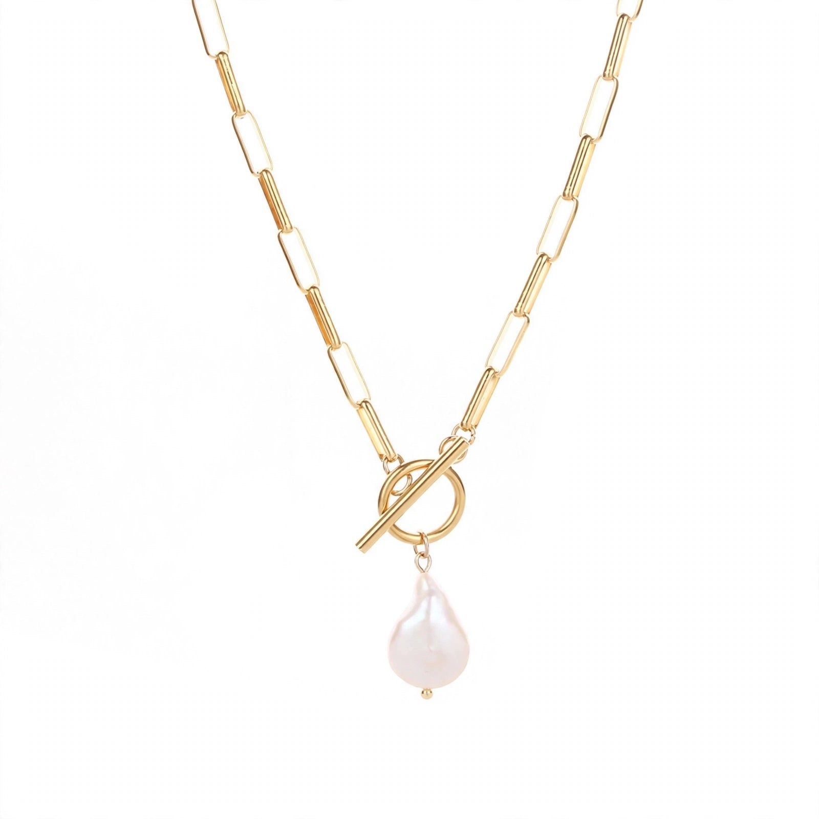 Colar IRIS dourado com pendente em pérola sintética