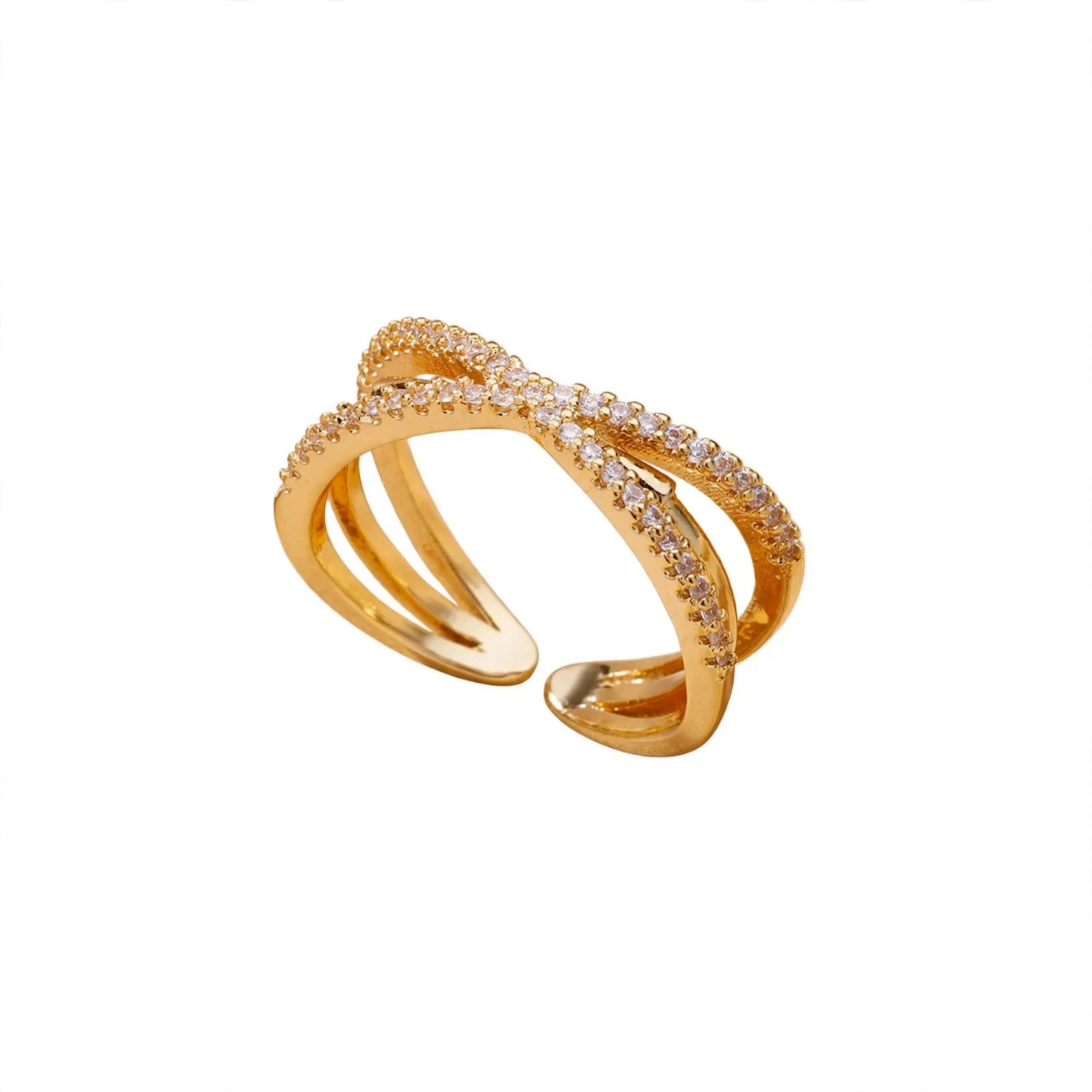 Anel dourado entrelaçado com zircónias - anel infinito ajustável - Klyko