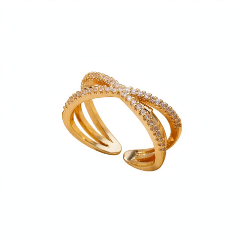 Anel dourado entrelaçado com zircónias - anel infinito ajustável - Klyko