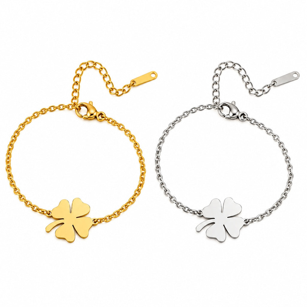 Pulseira TREVO de quatro folhas em aço inoxidável dourada e prateada