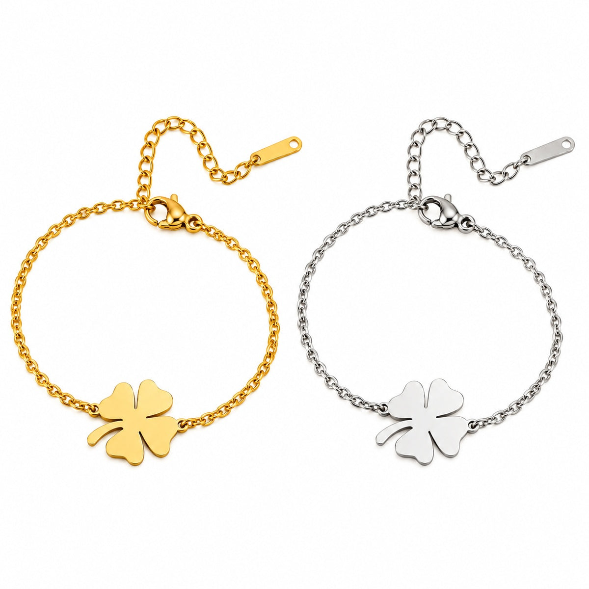 Pulseira TREVO de quatro folhas em aço inoxidável dourada e prateada