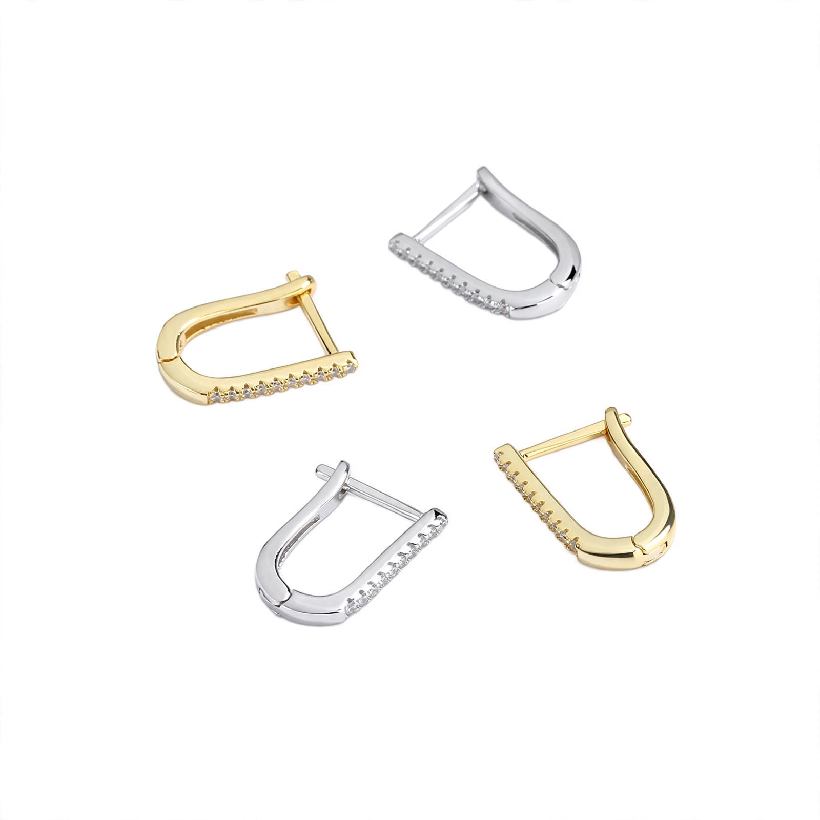 Brincos geométricos em U com zircónias - argolas pequenas dourado e prateado - Klyko